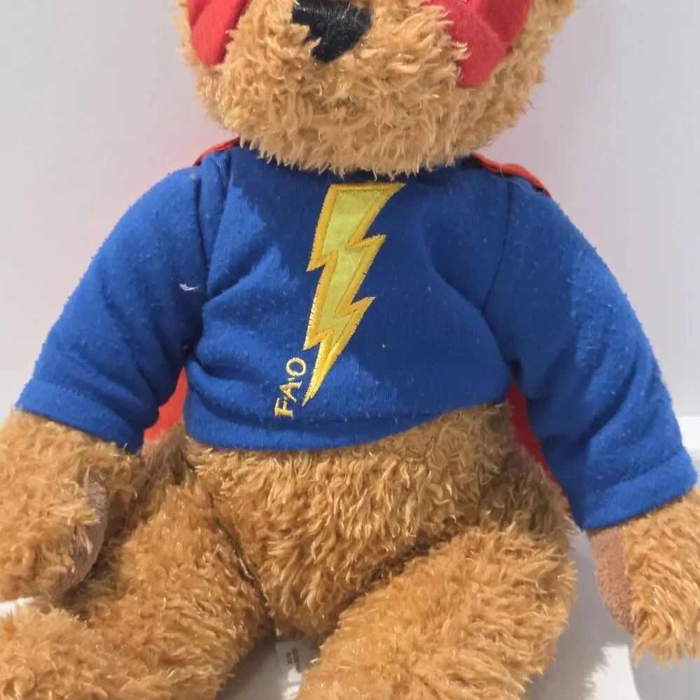 FAO Schwarz Super Hero Teddy Bear Brown Blue Shirt Plush Toys R Us Stuffed 11